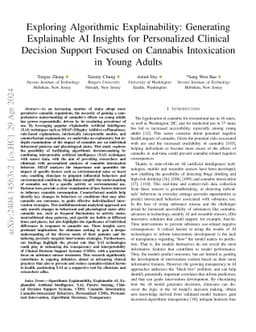 Exploring Algorithmic Explainability: Generating Explainable AI Insights
  for Personalized Clinical Decision Support Focused on Cannabis Intoxication
  in Young Adults