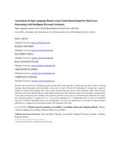 Assessment of Sign Language-Based versus Touch-Based Input for Deaf
  Users Interacting with Intelligent Personal Assistants
