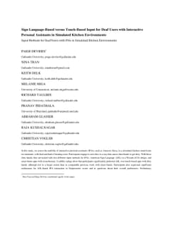 Sign Language-Based versus Touch-Based Input for Deaf Users with
  Interactive Personal Assistants in Simulated Kitchen Environments