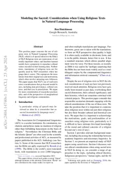 Modeling the Sacred: Considerations when Using Religious Texts in
  Natural Language Processing