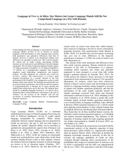Language in Vivo vs. in Silico: Size Matters but Larger Language Models
  Still Do Not Comprehend Language on a Par with Humans