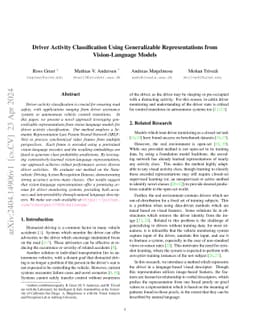 Driver Activity Classification Using Generalizable Representations from
  Vision-Language Models