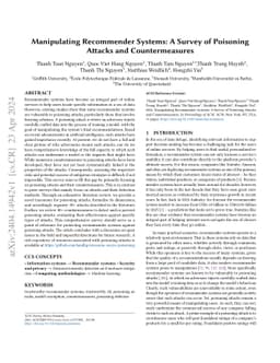 Manipulating Recommender Systems: A Survey of Poisoning Attacks and
  Countermeasures