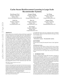 Cache-Aware Reinforcement Learning in Large-Scale Recommender Systems