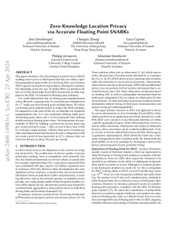 Zero-Knowledge Location Privacy via Accurate Floating Point SNARKs