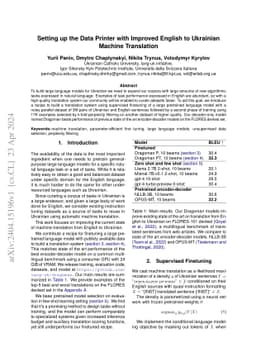 Setting up the Data Printer with Improved English to Ukrainian Machine
  Translation