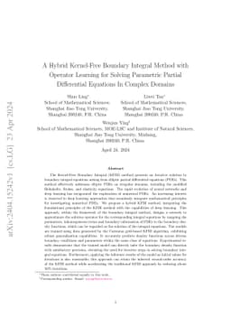 A Hybrid Kernel-Free Boundary Integral Method with Operator Learning for
  Solving Parametric Partial Differential Equations In Complex Domains