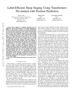 Label-Efficient Sleep Staging Using Transformers Pre-trained with
  Position Prediction