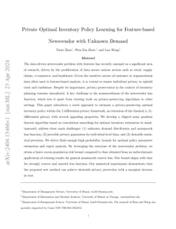 Private Optimal Inventory Policy Learning for Feature-based Newsvendor
  with Unknown Demand