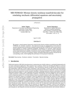 MD-NOMAD: Mixture density nonlinear manifold decoder for emulating stochastic differential equations and uncertainty propagation