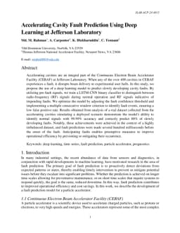 Accelerating Cavity Fault Prediction Using Deep Learning at Jefferson
  Laboratory
