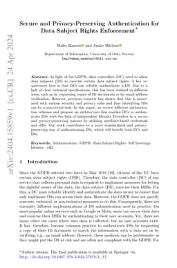 Secure and Privacy-Preserving Authentication for Data Subject Rights
  Enforcement