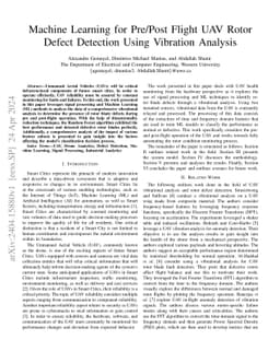Machine Learning for Pre/Post Flight UAV Rotor Defect Detection Using
  Vibration Analysis