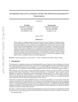 Interpretable Clustering with the Distinguishability Criterion