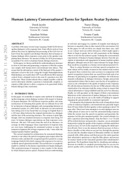 Human Latency Conversational Turns for Spoken Avatar Systems