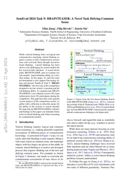 SemEval-2024 Task 9: BRAINTEASER: A Novel Task Defying Common Sense