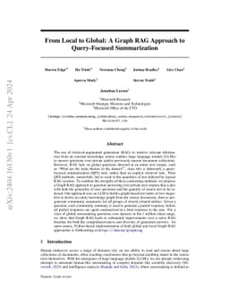 From Local to Global: A Graph RAG Approach to Query-Focused Summarization