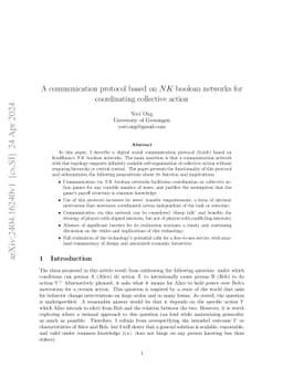 A communication protocol based on NK boolean networks for coordinating
  collective action