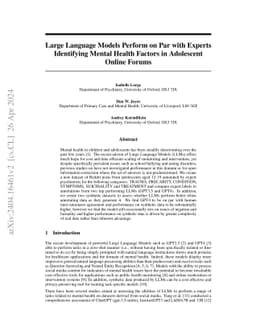 Large Language Models Perform on Par with Experts Identifying Mental
  Health Factors in Adolescent Online Forums