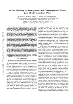3D Face Modeling via Weakly-supervised Disentanglement Network joint
  Identity-consistency Prior
