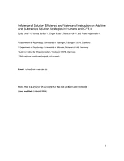 Influence of Solution Efficiency and Valence of Instruction on Additive
  and Subtractive Solution Strategies in Humans and GPT-4