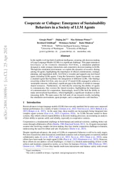 Cooperate or Collapse: Emergence of Sustainable Cooperation in a Society
  of LLM Agents