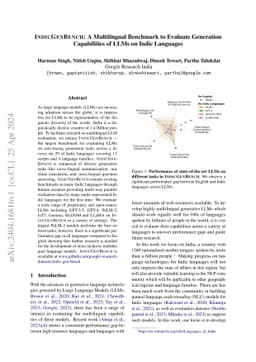 IndicGenBench: A Multilingual Benchmark to Evaluate Generation
  Capabilities of LLMs on Indic Languages