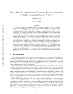 State-of-the-Art Approaches to Enhancing Privacy Preservation of Machine Learning Datasets: A Survey