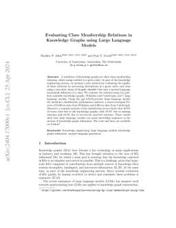 Evaluating Class Membership Relations in Knowledge Graphs using Large
  Language Models