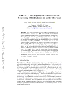 SAGHOG: Self-Supervised Autoencoder for Generating HOG Features for
  Writer Retrieval