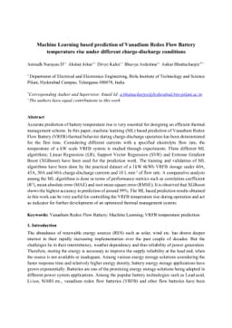 Machine Learning based prediction of Vanadium Redox Flow Battery
  temperature rise under different charge-discharge conditions