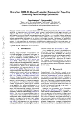 ReproHum #0087-01: Human Evaluation Reproduction Report for Generating
  Fact Checking Explanations