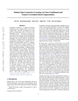 Tabular Data Contrastive Learning via Class-Conditioned and
  Feature-Correlation Based Augmentation