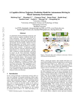 A Cognitive-Driven Trajectory Prediction Model for Autonomous Driving in
  Mixed Autonomy Environment
