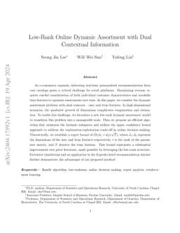 Low-Rank Online Dynamic Assortment with Dual Contextual Information