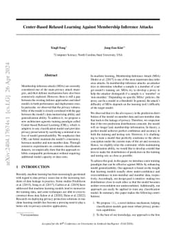 Center-Based Relaxed Learning Against Membership Inference Attacks