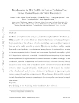Deep Learning for Melt Pool Depth Contour Prediction From Surface
  Thermal Images via Vision Transformers