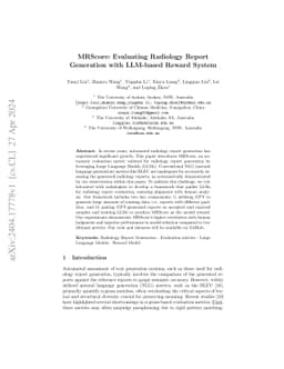 MRScore: Evaluating Radiology Report Generation with LLM-based Reward
  System