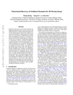 Vision-based Discovery of Nonlinear Dynamics for 3D Moving Target