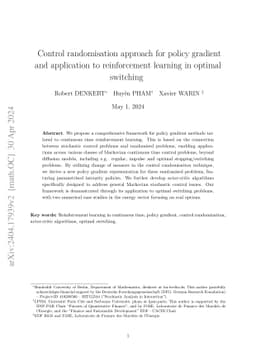 Control randomisation approach for policy gradient and application to
  reinforcement learning in optimal switching