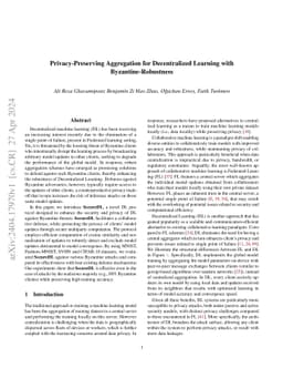 Privacy-Preserving Aggregation for Decentralized Learning with
  Byzantine-Robustness