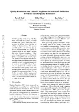 Quality Estimation with $k$-nearest Neighbors and Automatic Evaluation
  for Model-specific Quality Estimation