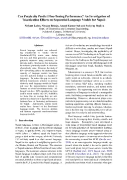 Can Perplexity Predict Fine-Tuning Performance? An Investigation of
  Tokenization Effects on Sequential Language Models for Nepali