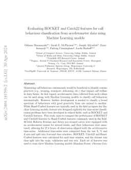 Evaluating ROCKET and Catch22 features for calf behaviour classification
  from accelerometer data using Machine Learning models