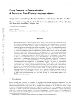 From Persona to Personalization: A Survey on Role-Playing Language
  Agents