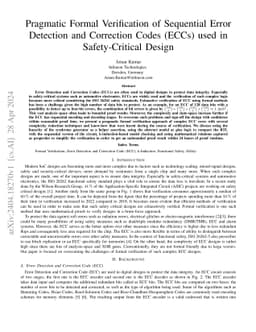 Pragmatic Formal Verification of Sequential Error Detection and
  Correction Codes (ECCs) used in Safety-Critical Design