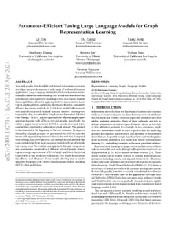 Parameter-Efficient Tuning Large Language Models for Graph
  Representation Learning