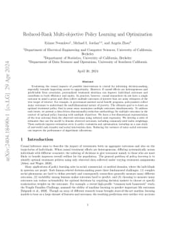Reduced-Rank Multi-objective Policy Learning and Optimization