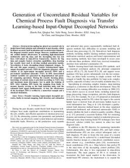 Generation of Uncorrelated Residual Variables for Chemical Process Fault
  Diagnosis via Transfer Learning-based Input-Output Decoupled Network