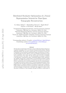 Distributed Stochastic Optimization of a Neural Representation Network for Time-Space Tomography Reconstruction